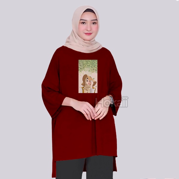 Tunik Jumbo LD 130 Anime Hijab 02 Kaos Wanita Oversize Lengan 7/8 E0L6 Termurah Gamis Syari Syar'i M