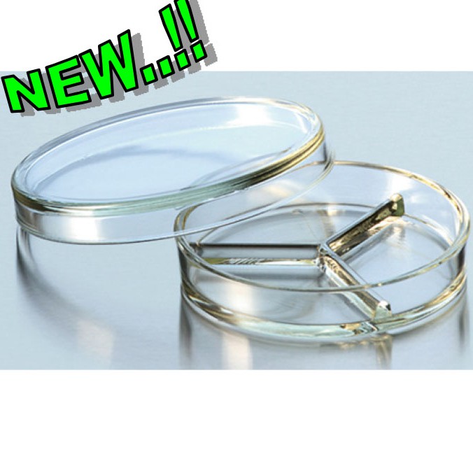 PETRI DISH. FOUR SECTIONAL. D100xH20mm. Pressed. Cawan Petri. DURAN