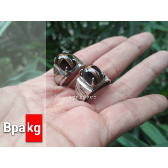 Cincin akik black gold x # Cincin monel besi putih asli anti karat silver murah cowok hitam keren