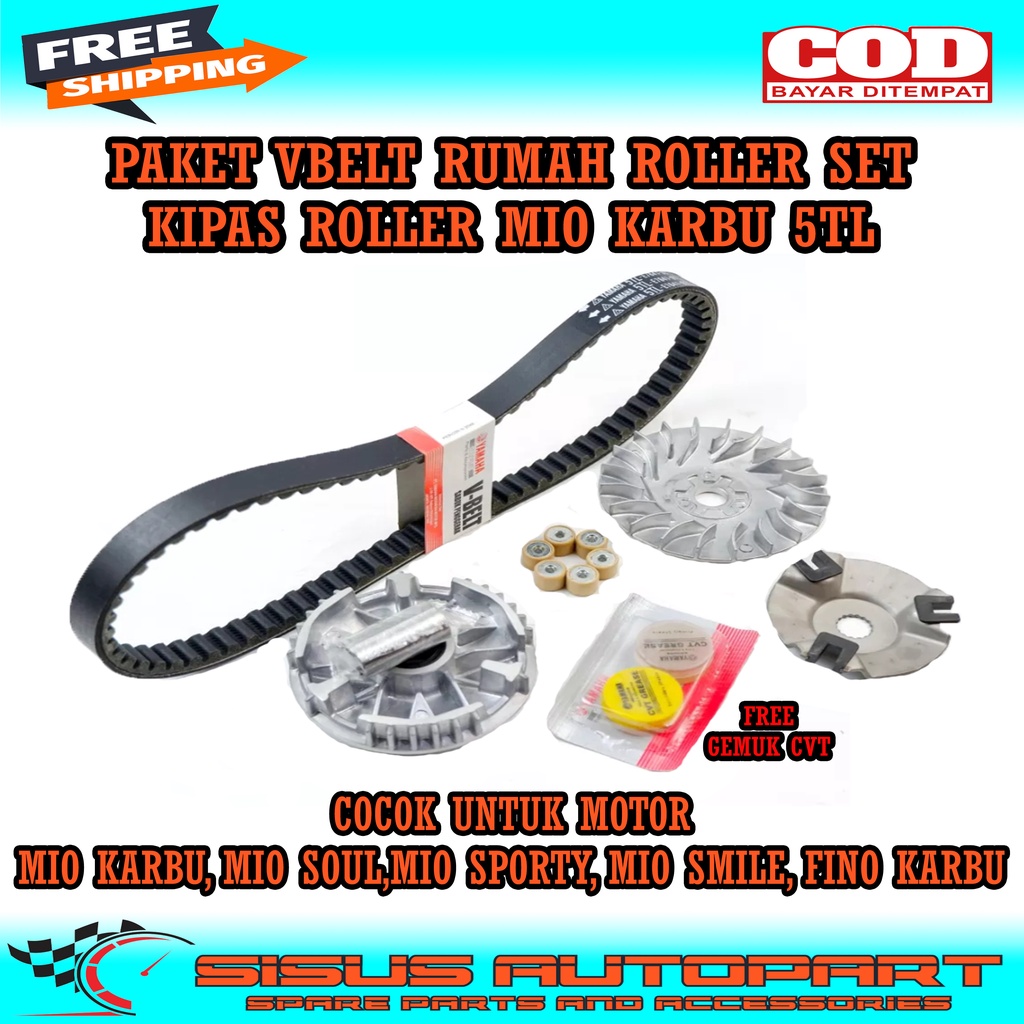 PAKET VBELT RUMAH ROLLER KIPAS ROLLER MIO MIO SMILE MIO SPORTY FINO KARBU MIO SOUL / VANBELT+RUMAH ROLLER+KIPAS ROLLER MIO KARBU 5TL / PAKET CVT MIO 5TL