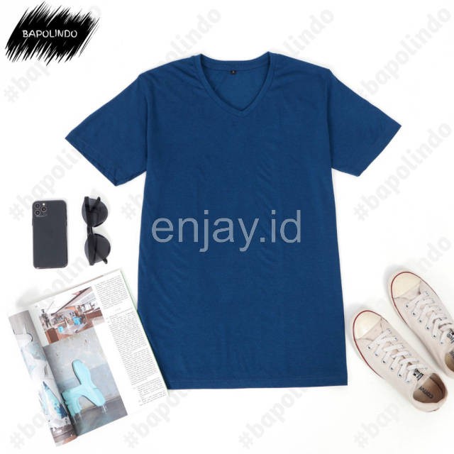 enjay.id - PREMIUM Kaos warna Navy Muda oblong ANTI BAKTERI Leher V neck lengan pendek Original