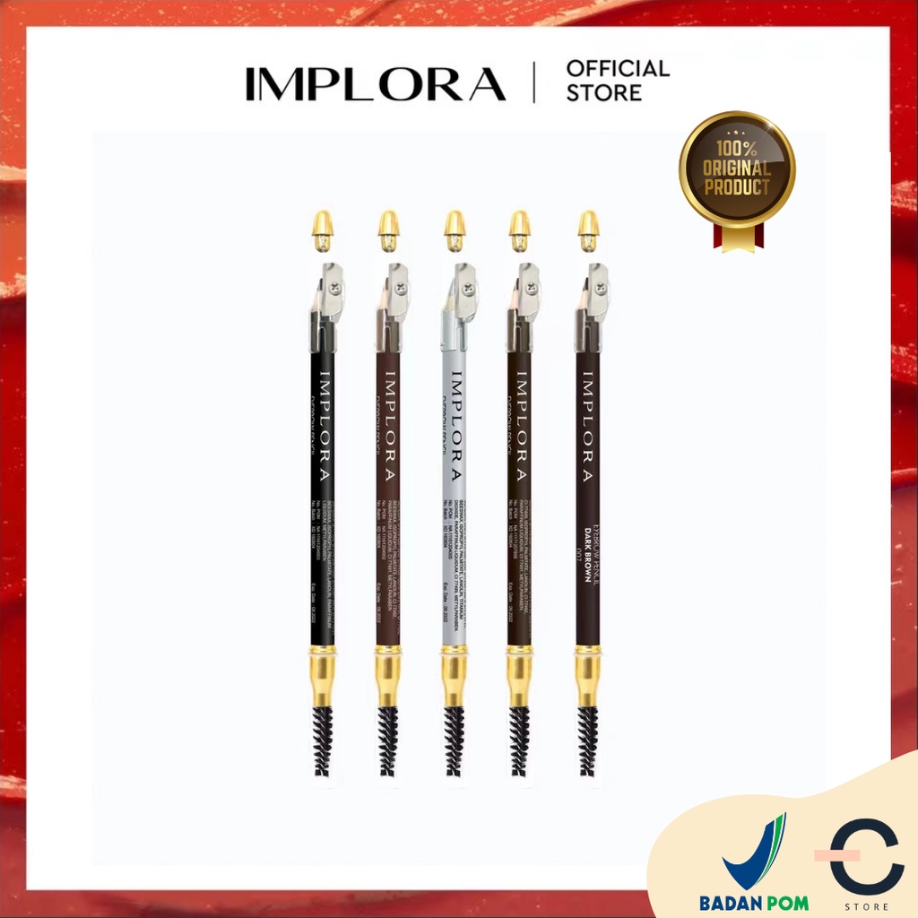 [BPOM &amp; ORI] IMPLORA Eye Pencil Pensil Alis | Pensil Alis Serut Rautan | Brown | Black | Grey Brown | Silver | Dark Brown