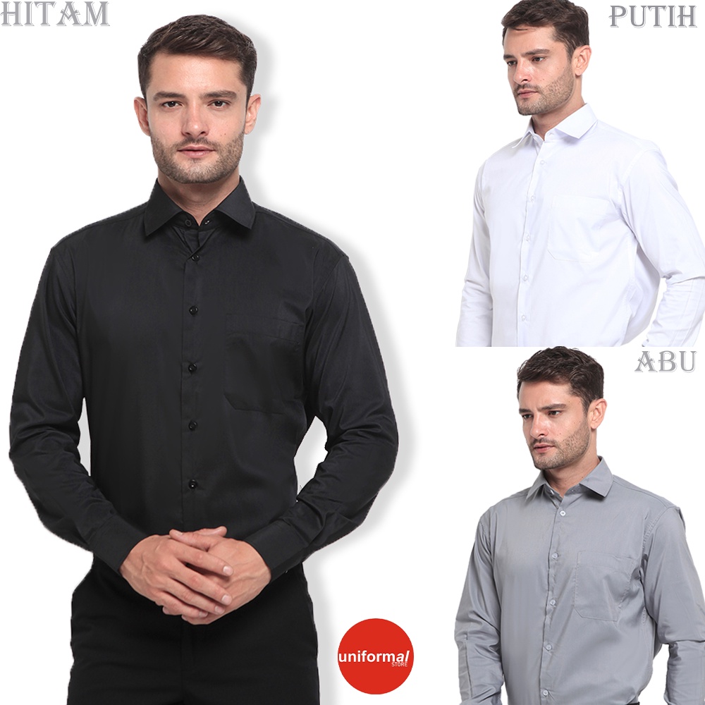 Kemeja Pria Lengan Panjang Casual Polos Dewasa, Atasan kerja Kantor Kantoran Cowok Hem Baju Warna Putih Hitam Abu M L XL Cardinal Executive Jerry Moss Alexis Alisan Casual Terlaris Terbaru