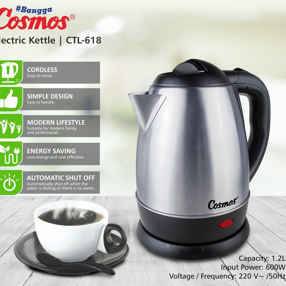 COSMOS TEKO AIR CTL 618 elektric kettle jug 1.2 L otomatis mati 600 W tidak pake kabel cordless