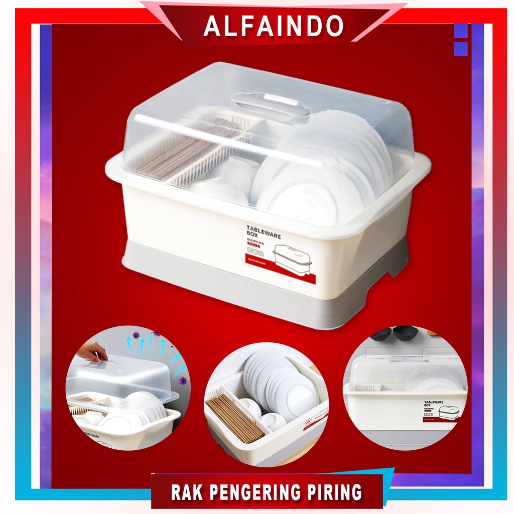 Alfaindo Rak Pengering Piring Dapur Dengan Penutup Ukuran Medium - RD026M