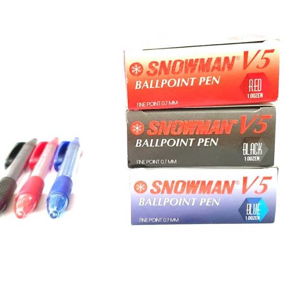 

ISI 12Pulpen/Bolpen/Ballpoint/Ballpen Cetekan Snowman V5 (MERAH/BIRU/HITAM) 0.7mm 정