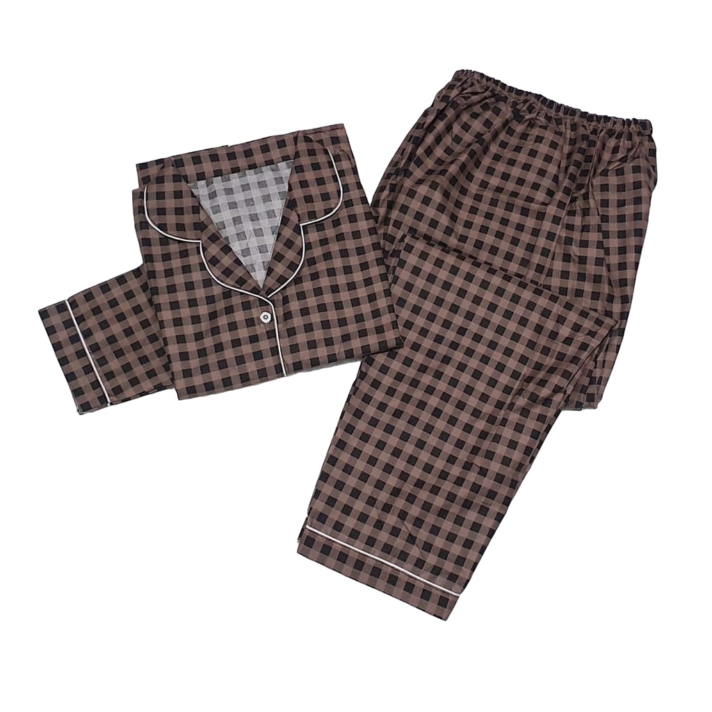 PIYAMA WANITA / BAJU TIDUR WANITA MOTIF LENGAN PANJANG MOTIF KOTAK PP-PP LUMINA BROWN