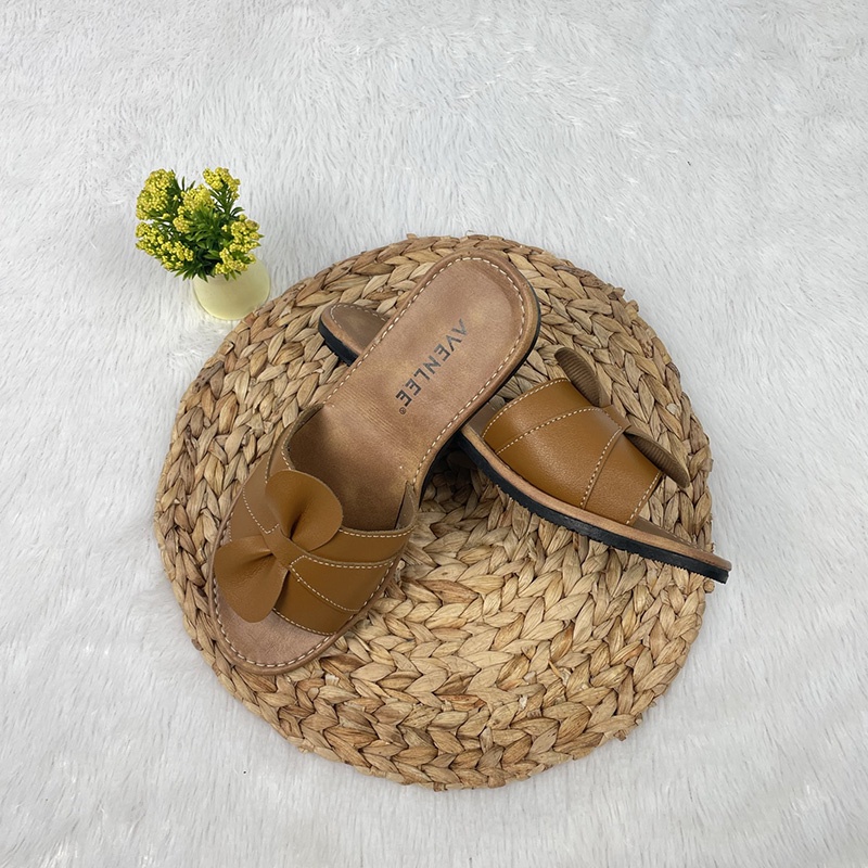 Sandal Wanita Terbaru Slop Flat Sol Karet Anti Licin Motif Bunga Cantik