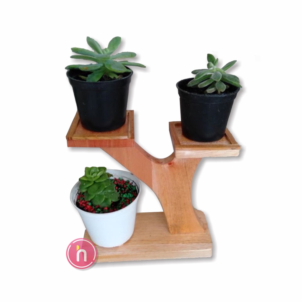 Hiasan Rak Bunga Kayu Mahoni 20x10 cm Unik - Rak Pot Bunga Kayu Hiasan Imut Lucu