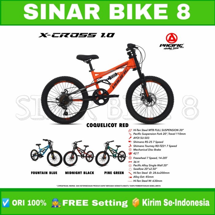 Sepeda Gunung MTB Ukuran 20 Inch X-Cross 1.0 Hi-Ten Steel ( 1 x 7 speed ban 2.50 )