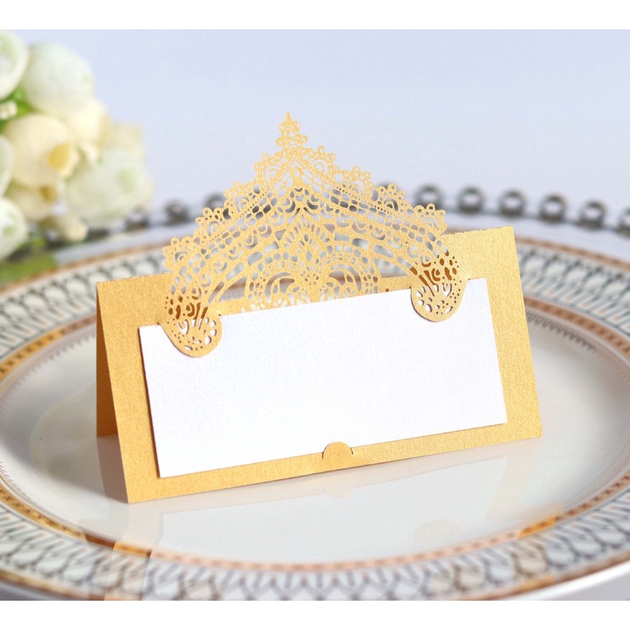 50pcs 3D Laser Cut Lace Name Place Card Wedding Birthday Party Table Decals