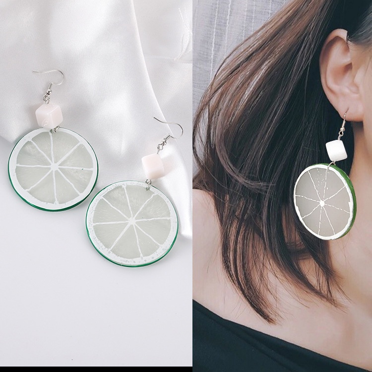 Korea lucu pribadi buah lemon slice akrilik anting-anting Korea gaya chic dan unik sederhana anting-