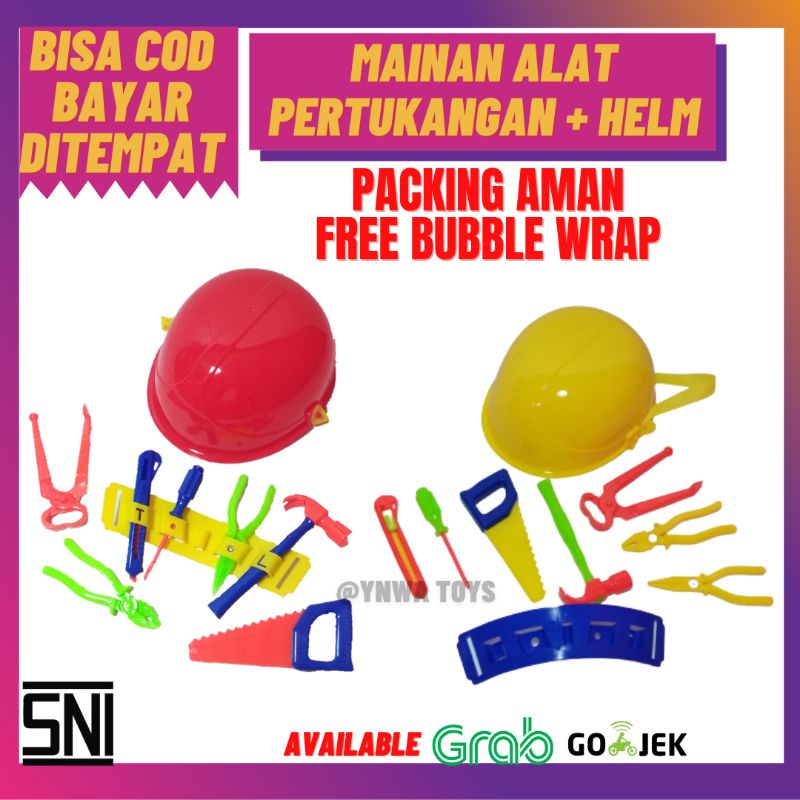 MAINAN HELM ANAK ALAT PERTUKANGAN TUKANG TOOL SET/MAINAN ANAK PERALATAN PERLENGKAPAN TUKANG BENGKEL 