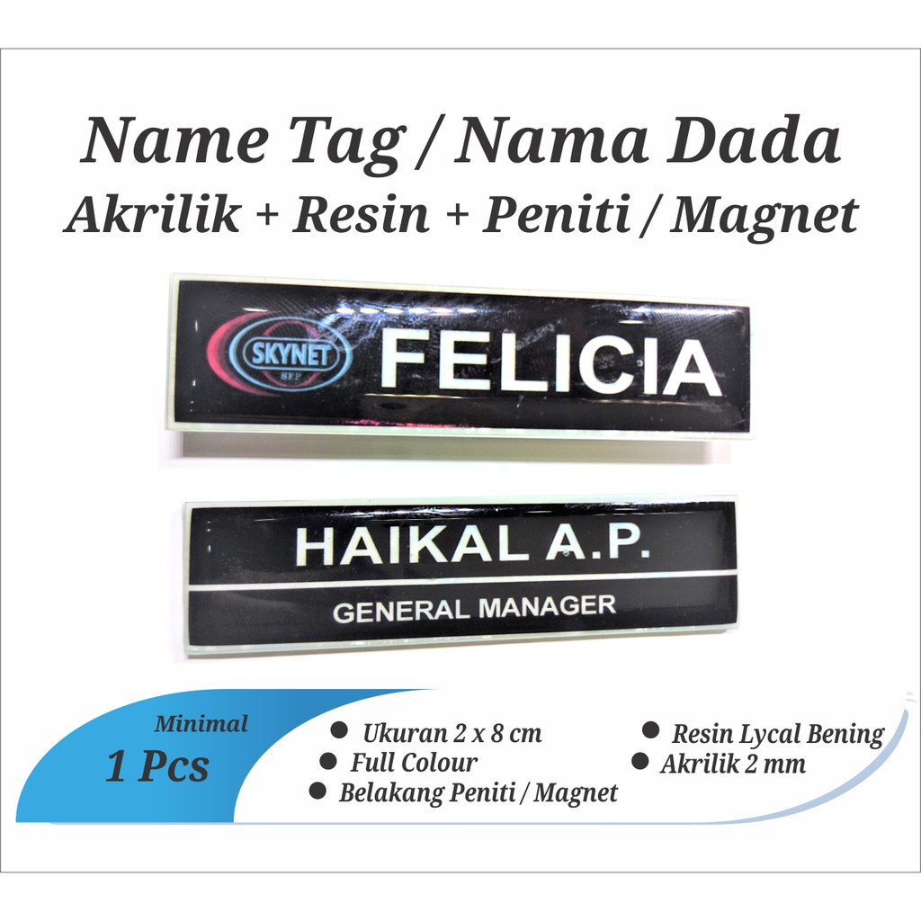 

Name Tag / Nama Dada Akrilik Resin Custom - Magnet / Peniti