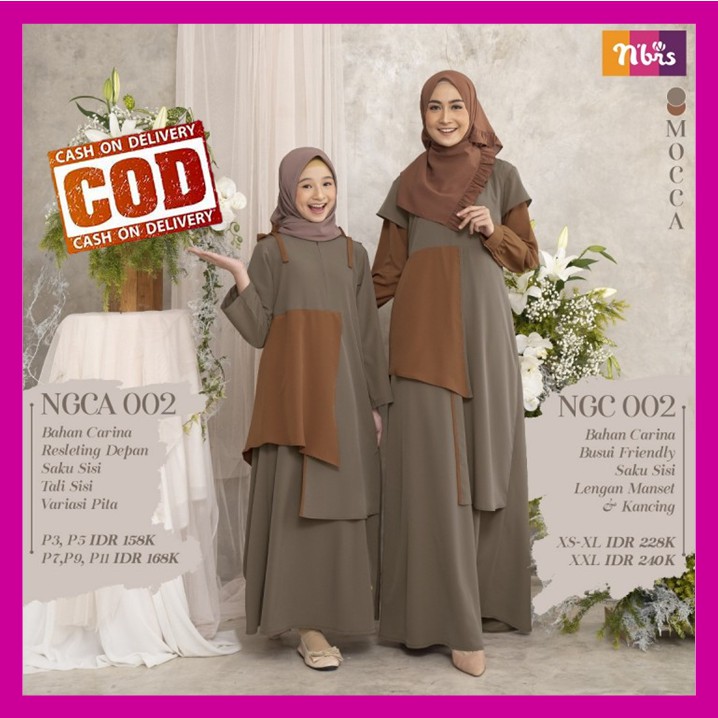 Gamis Couple Copel Ibu Bunda Anak Perempuan Nibras NGC 02 NGCA 02 Terbaru 2021 Promo Carina Mocca
