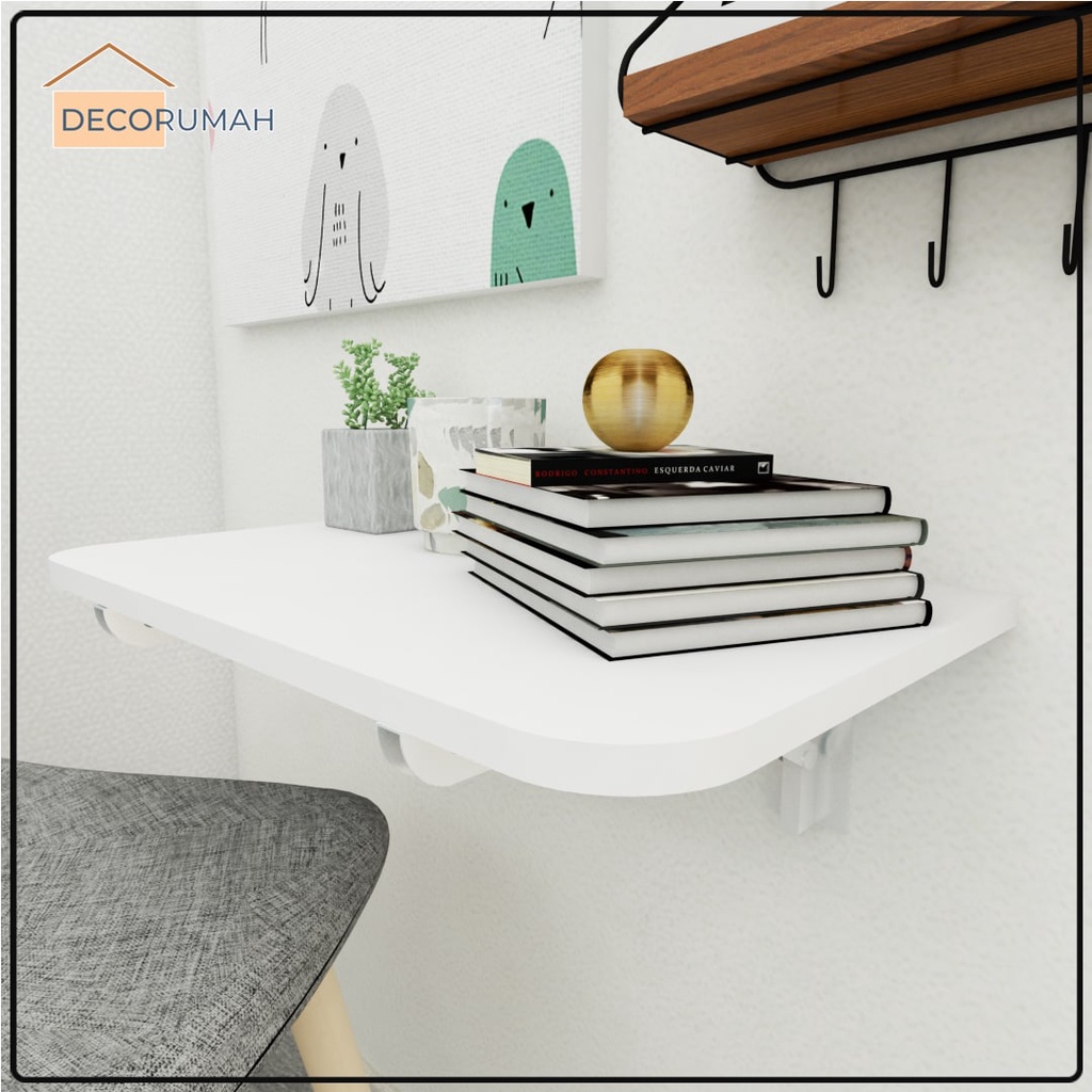 Meja Lipat Dinding 50 x 30 Meja Belajar Kerja Dinding Ambalan Tempel Braket Besi Engsel Laptop Kompu