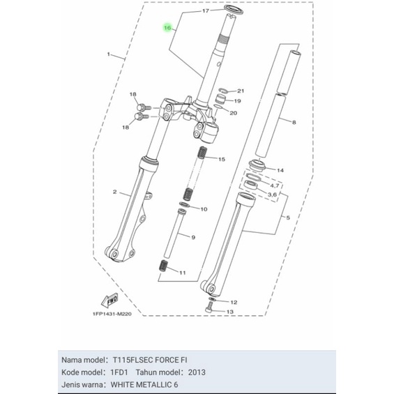 T STANG SEGITIGA BAWAH FORCE FI ASLI ORI YAMAHA 1FD F3340 10