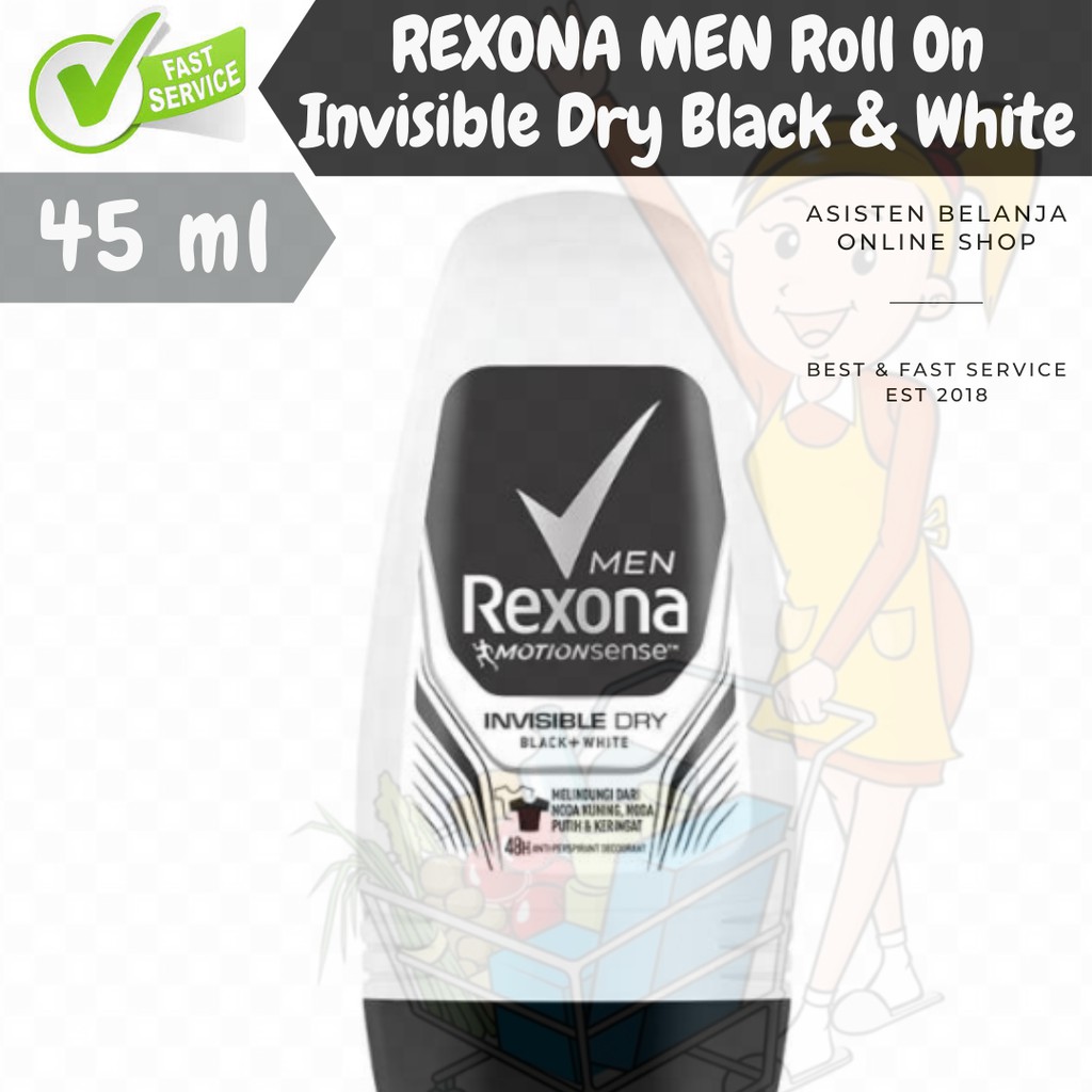 Rexona Men Motion Sense Invisible Dry Black + White 48H 45ml Roll On Deodorant rollon 45 ml