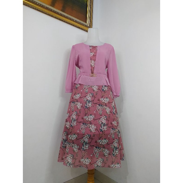 (BISA COD) Dress Vintage, Dress Bunga, Dress Tartan, Longdress, Dressmidi-Bunga5