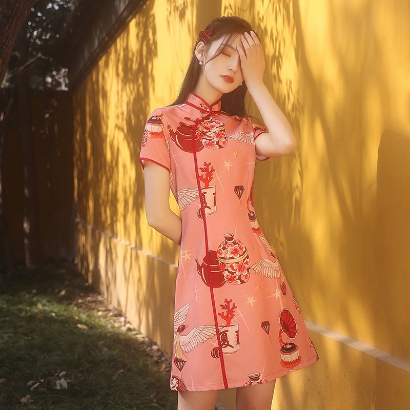 Cheongsam improved 2022 new Chinese style retro literary girls can wear short sleeved dresses every