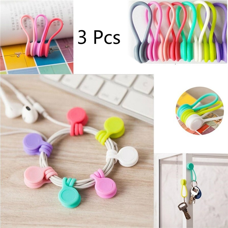 3pcs Multifunction Magnet Earphone Cord Winder Cute Cable Holder Organizer Clips