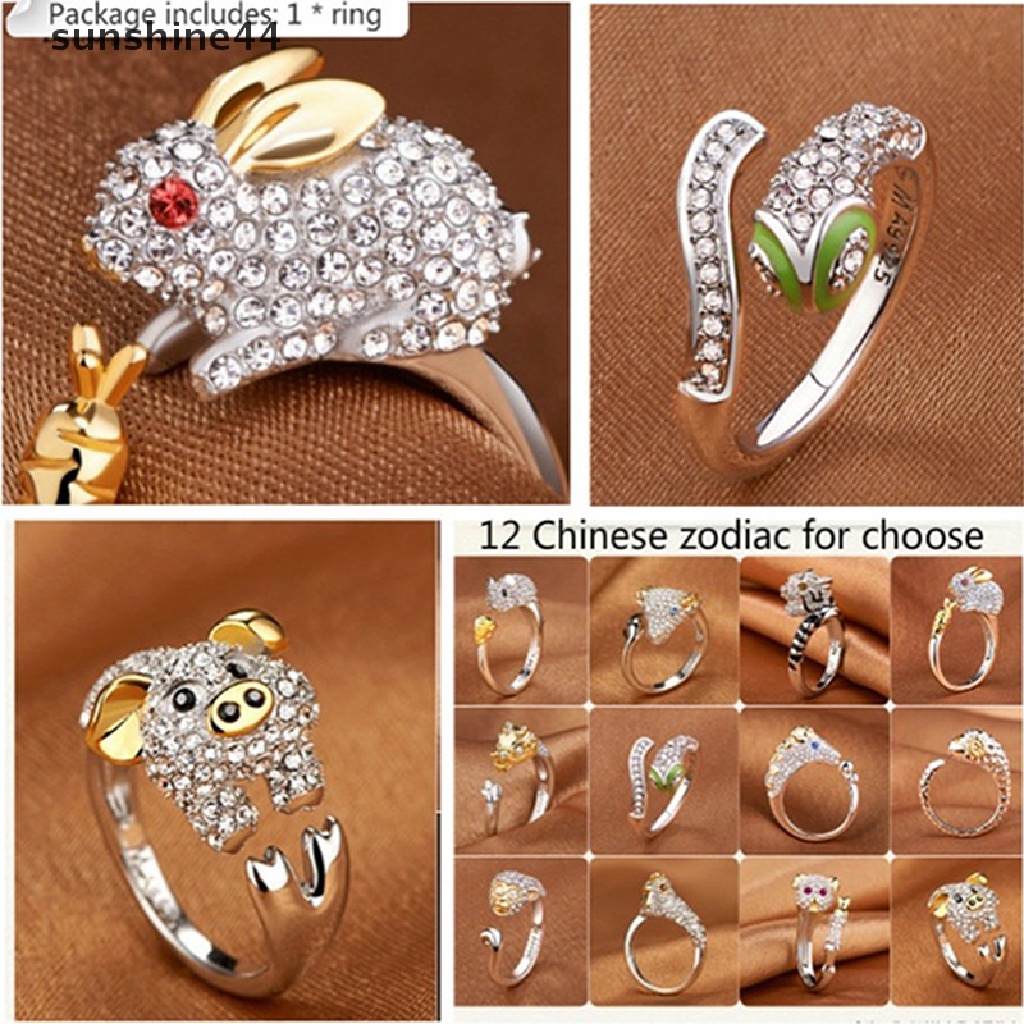 Sunshine Cincin Kristal Bentuk Kelinci / Babi / Naga / Kuda / Monyet / Ular / Domba / Harimau / Anjing