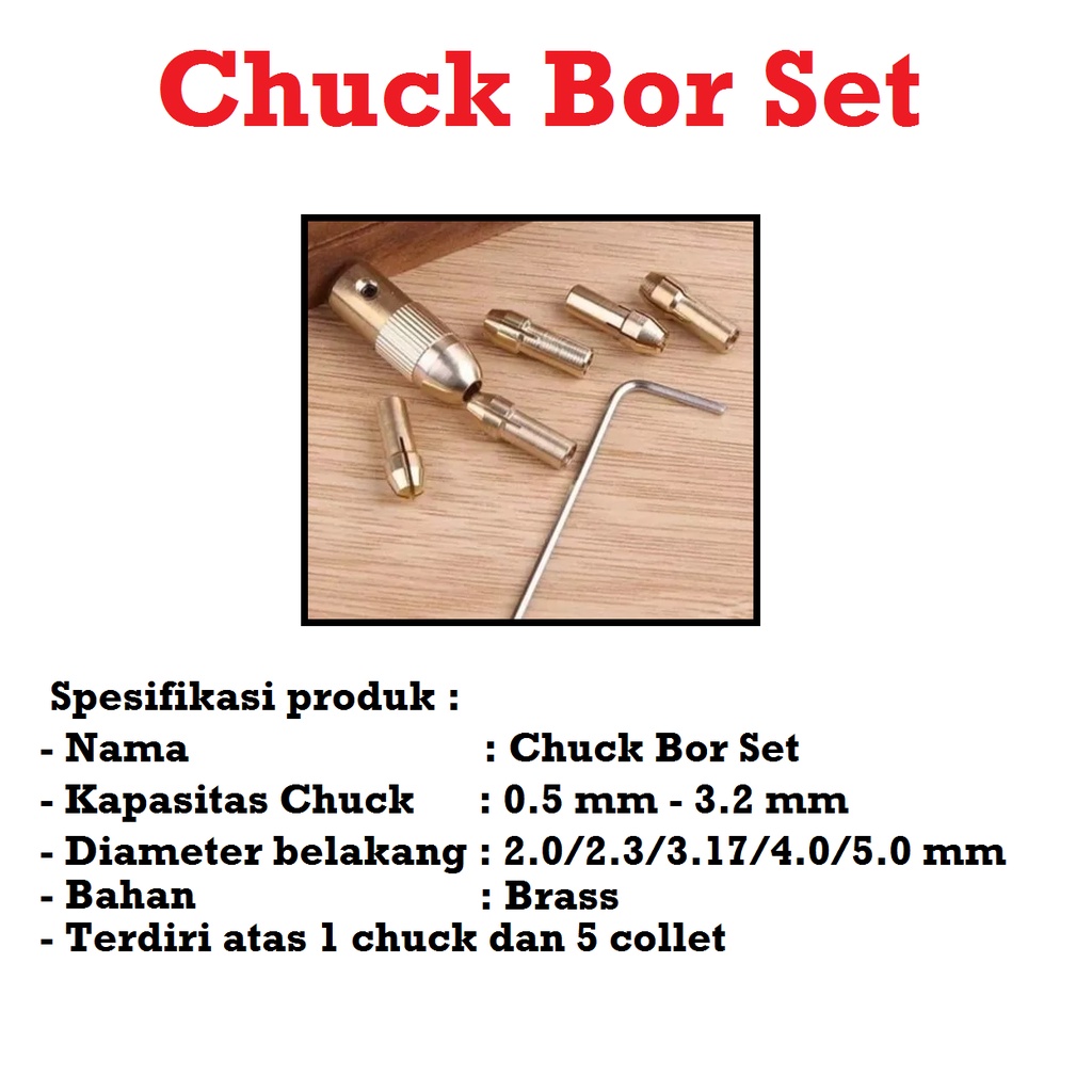 [HAEBOT] Chuck Set 2mm 2.3mm 3.17mm 4mm 5mm Kepala Bor Mini Drill Bit DC Motor 3 - 12V 1.0 - 3.0 mm PCB 5 Collet