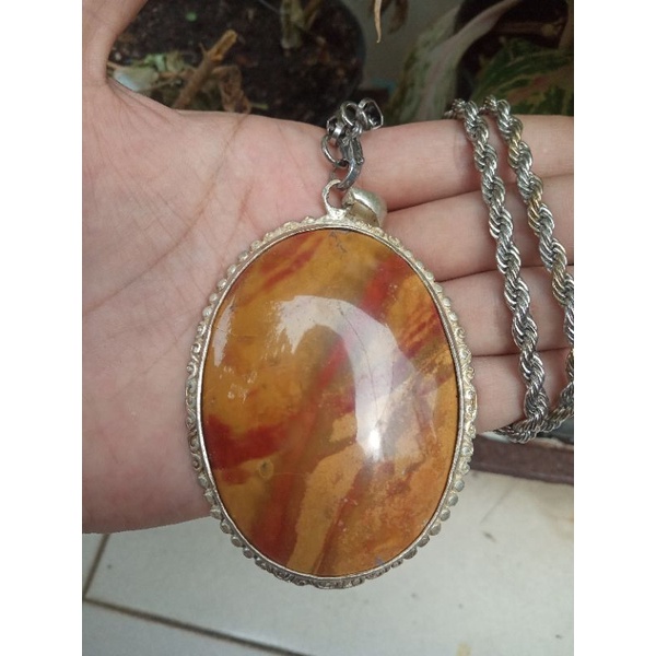 Kalung liontin batu akik big size batu pancawarna