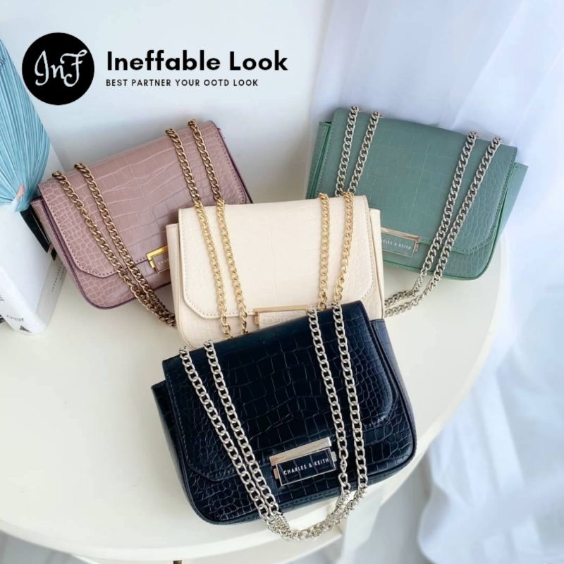 TAS CK WANITA CHAIN STRAP TAS CK CROC - EFFECT BOXY CHAIN STRAP BAG TAS MINI CROCO/TAS WANITA TALI R