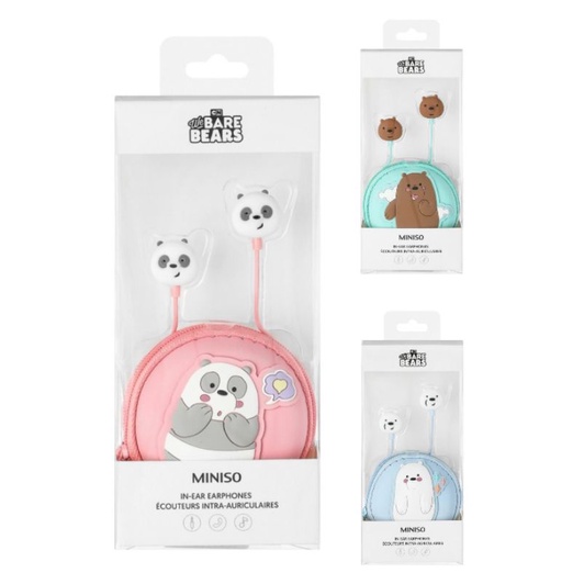 MINISO X WE BARE BEARS 3WRN. WBB EARPHONE with free case. earphone miniso murah. ready surabaya