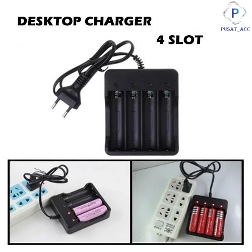 Desktop Charger Universal 4 Slot Kabel Baterai Senter Powerbank 18650