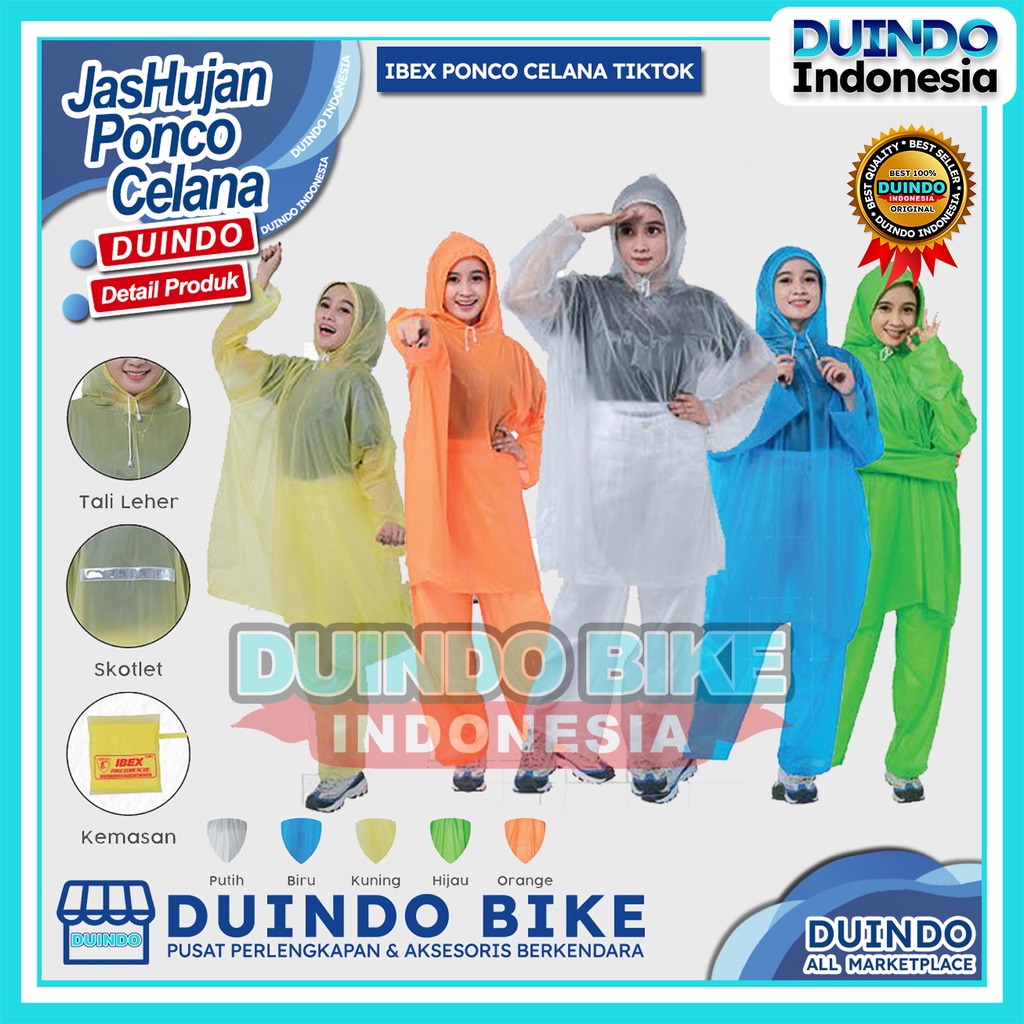 Duindo - Jas Hujan Ibex Tiktok Pria Wanita Transparan Ponco Celana Mantel Kelelawar
