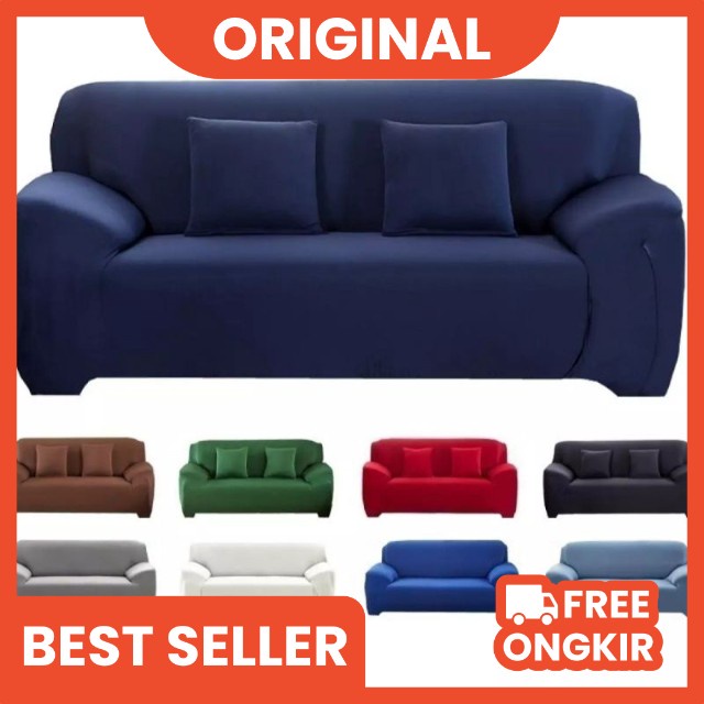 Cover Sofa 4 Seater Polos Bahan Polyster Import Murah Berkualitas + Free 1 Buah Sarung Bantal