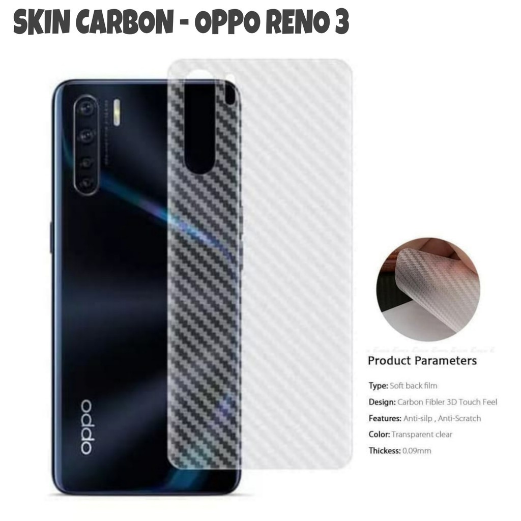 Back skin karbon atau gaskin carbon 3d reno 3 , anti gores anti jamur anti licin