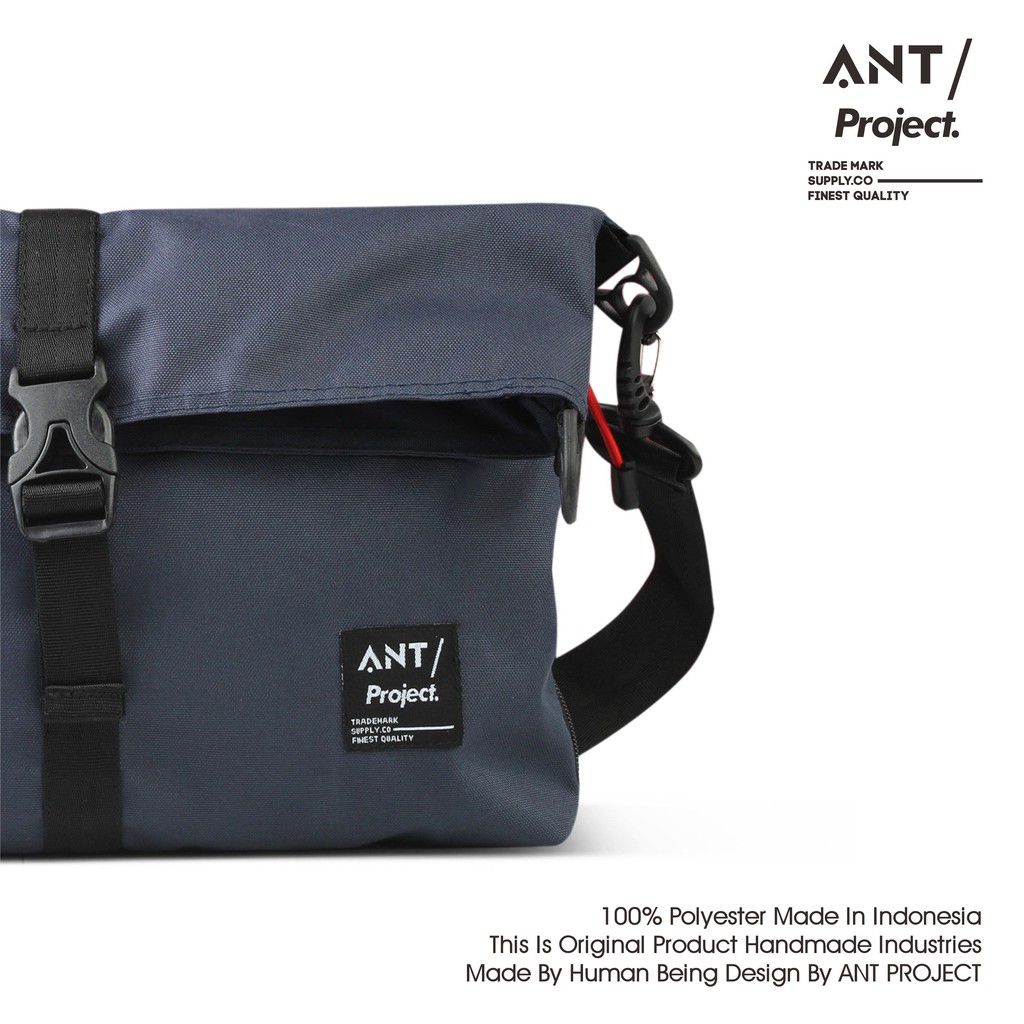 ANT PROJECT Tas Selempang Pria Distro Murah Keren Messenger Bag Cowok Canvas Cordura Premium Biru Navy