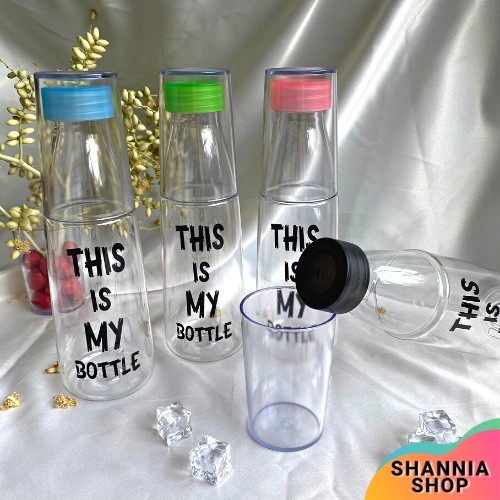 B02 - BOTOL MINUM + GELAS PLASTIK / THIS IS MY BOTTLE 620 ML NEW HAMPERS B02