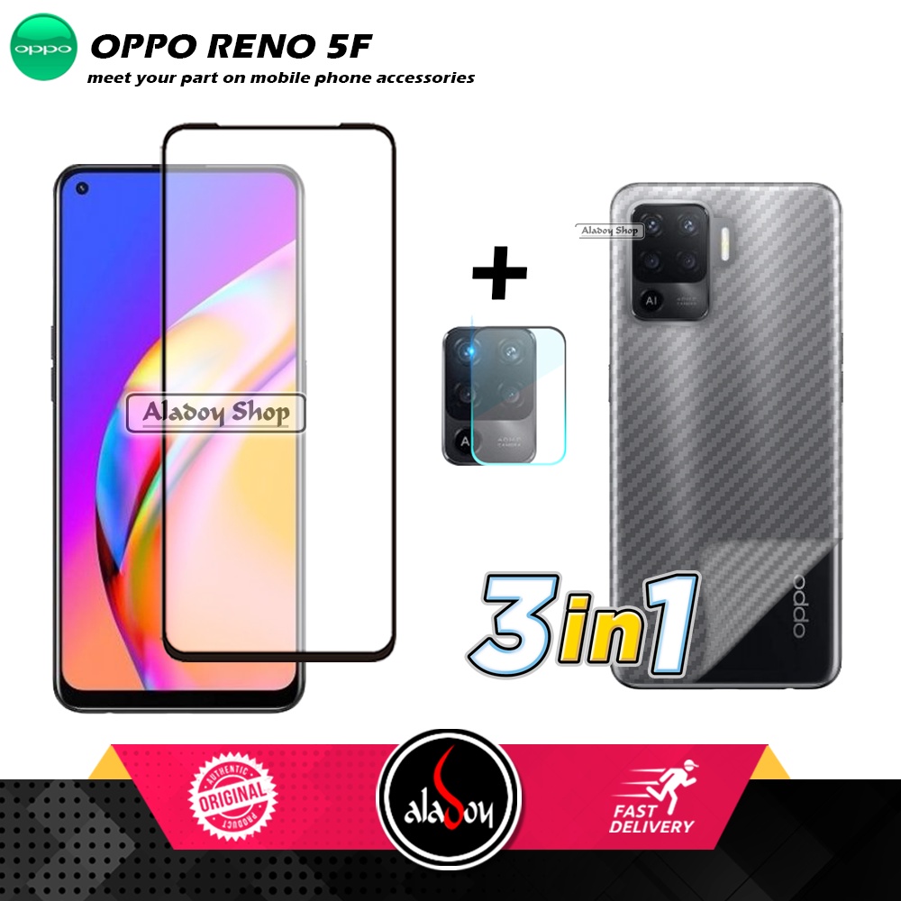 Tempered Glass Layar Oppo Reno 5F 2021 Free Tempered Glass Camera dan Skin Carbon 3D