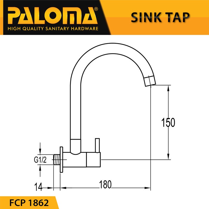 Tap PALOMA FCP 1862 Keran Kran Air Dingin Sink Wastafel Dapur Tembok