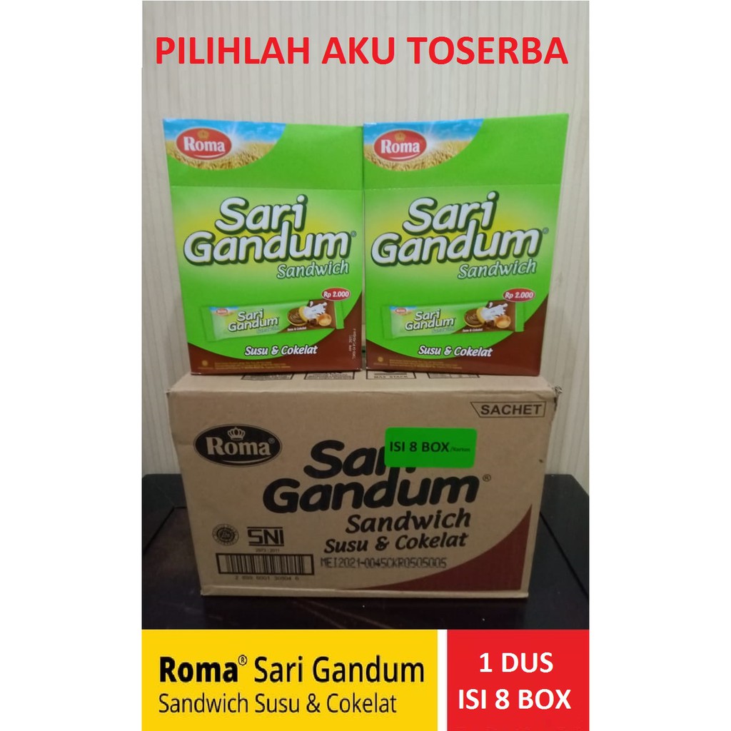 Roma Sari Gandum Sandwich Susu &amp; Cokelat 39 gr (1 KARTON ISI 8 BOX)