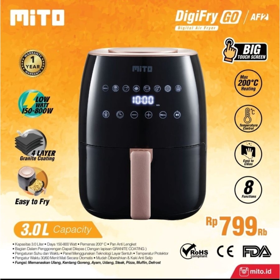 MITO Digital Air Fryer 3 Liter DIGIFRY GO AF2 - Garansi Resmi 1 Tahun