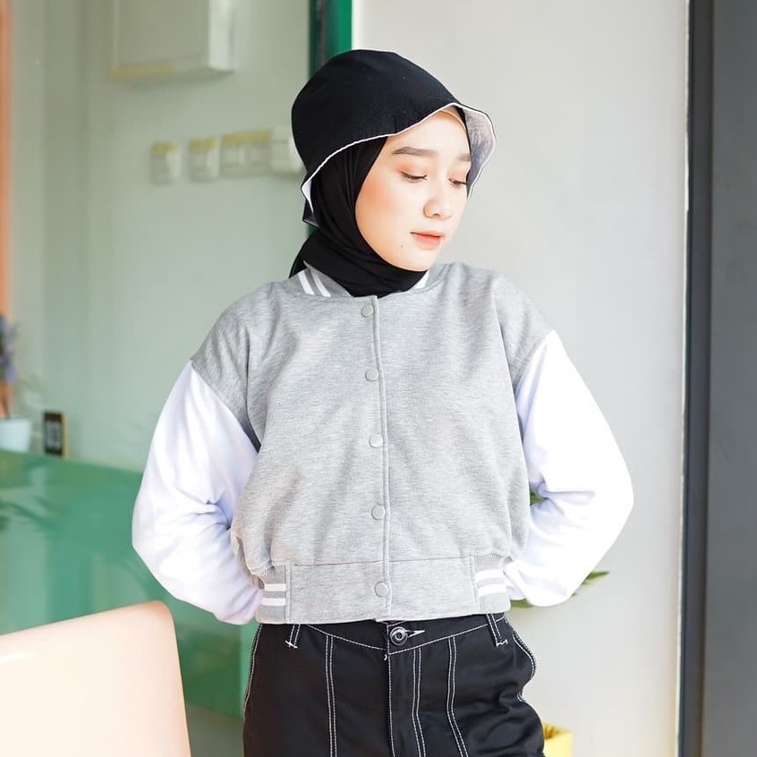 Crop Baseball Jaket - Jaket Crop Baseball Wanita