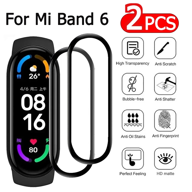 2 / 1pc Pelindung Layar Tempered Glass 3d Curved Untuk Xiaomi Mi Band 6 / 5