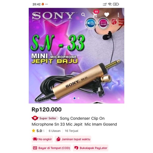 Mic Jepit Mic Kancing Sony SN 33