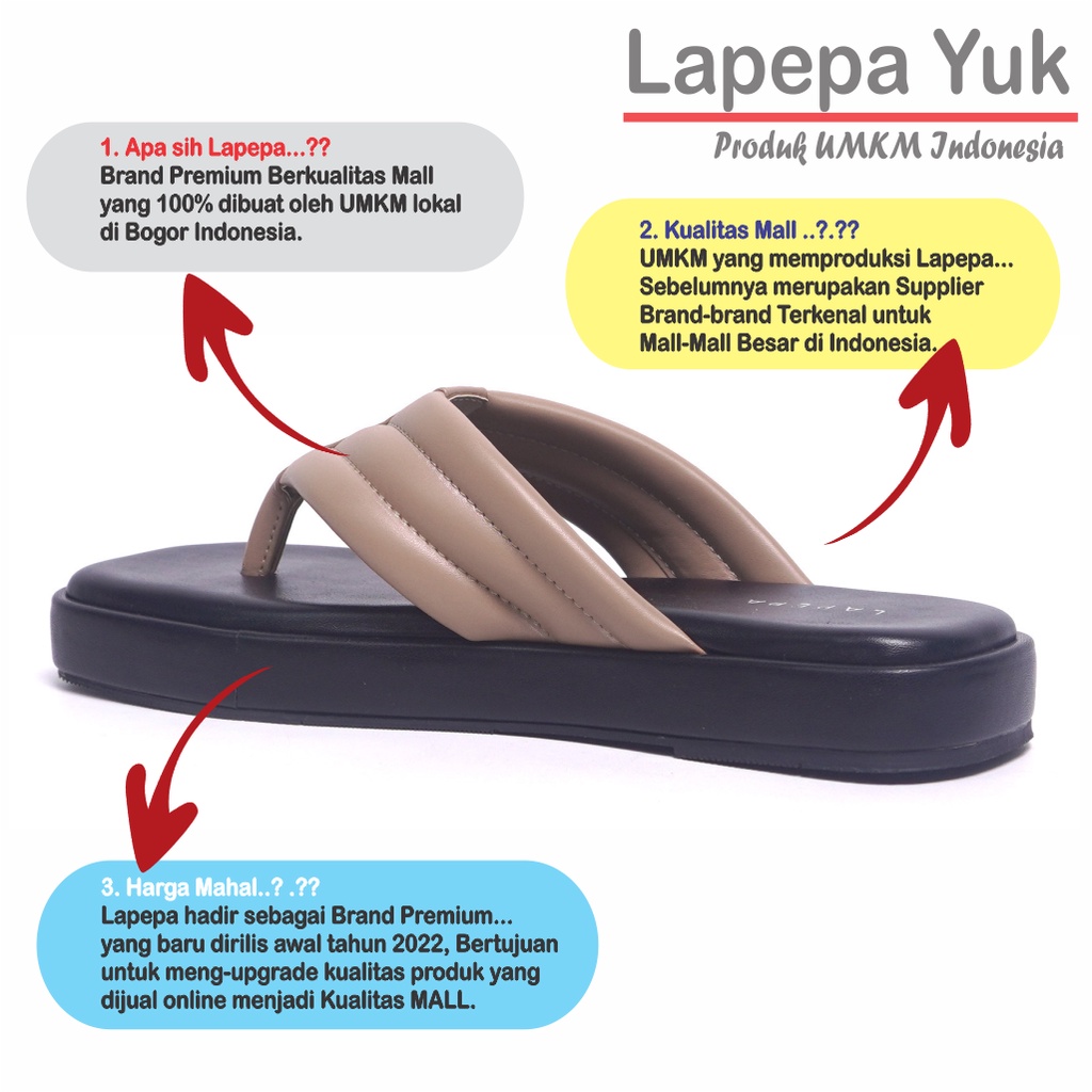 LAPEPA YUK - Sandal Wanita Jepit Wedges ERIE Sendal Japit Platform Perempuan Empuk Sandals Cewe Capit Tinggi 3 cm  Size 36 37 38 39 40 Untuk Rumahan Santai Warna LIGHT BROWN Coksu Premium Selop Wejes Kekinian Terbaru Shoes Ori Original Mall Official Store