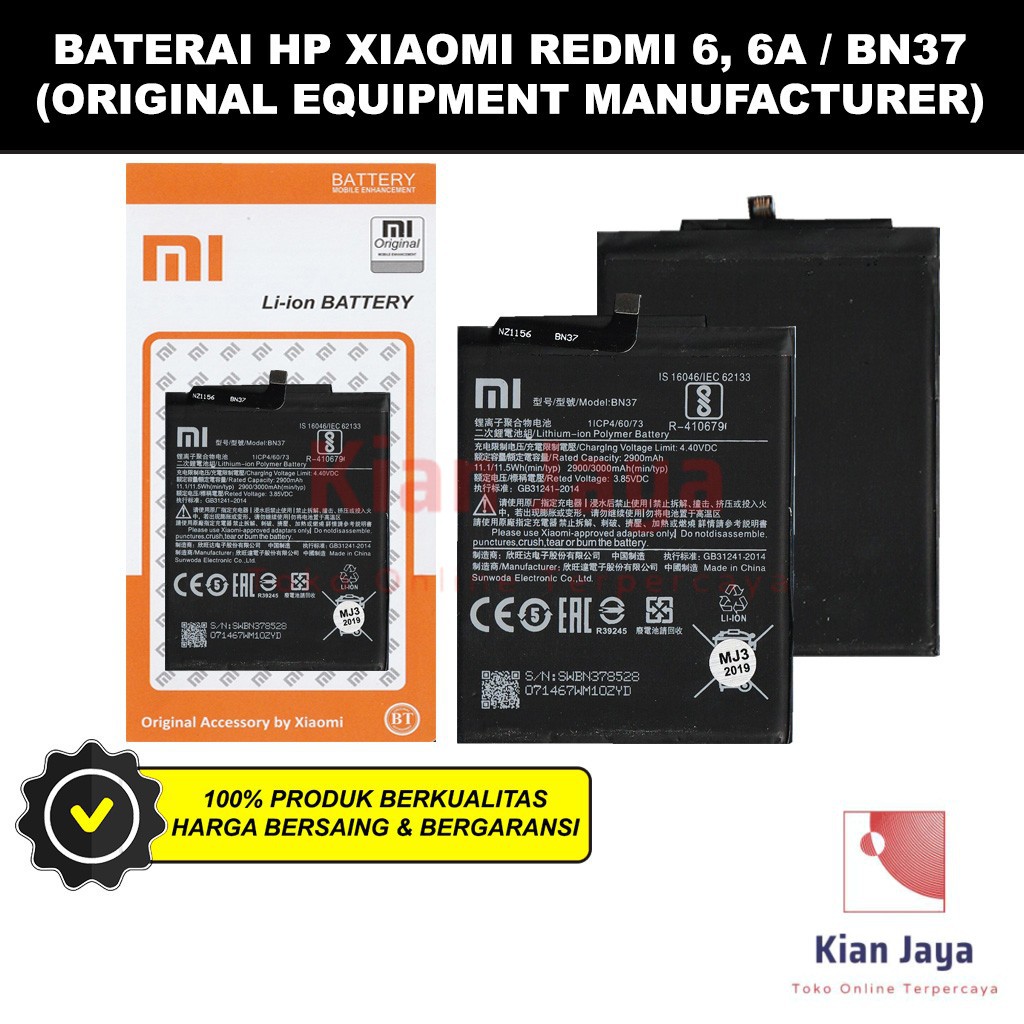 Baterai Hp XiaoMi Redmi 6 6A BN37 Original OEM Batre Batrai Battery BN 37