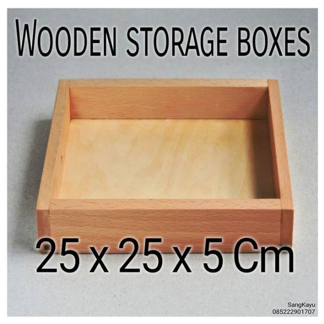 Wooden square storage box 25x25x5cm Nampan kayu kotak penyimpanan kayu