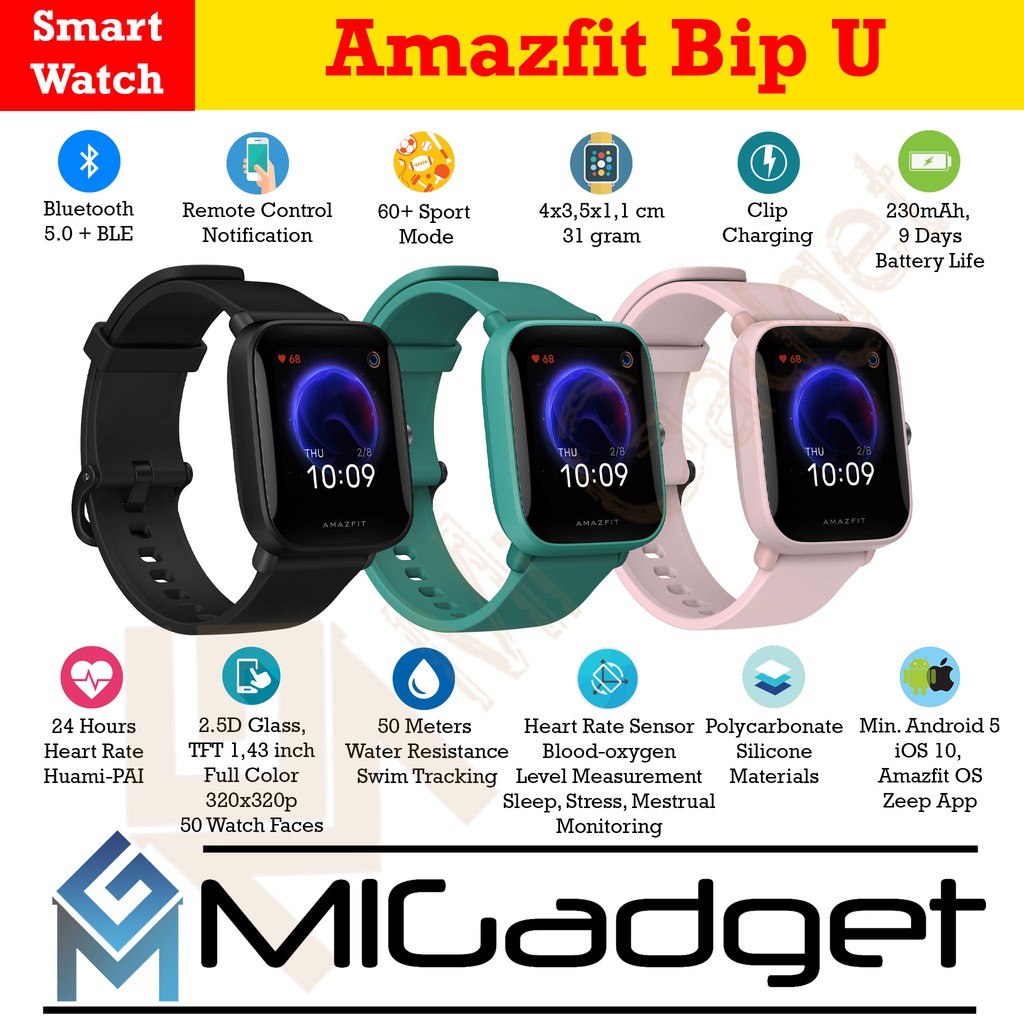 Amazfit Bip U Smartwatch Sport Jam Tangan Digital Smart Watch