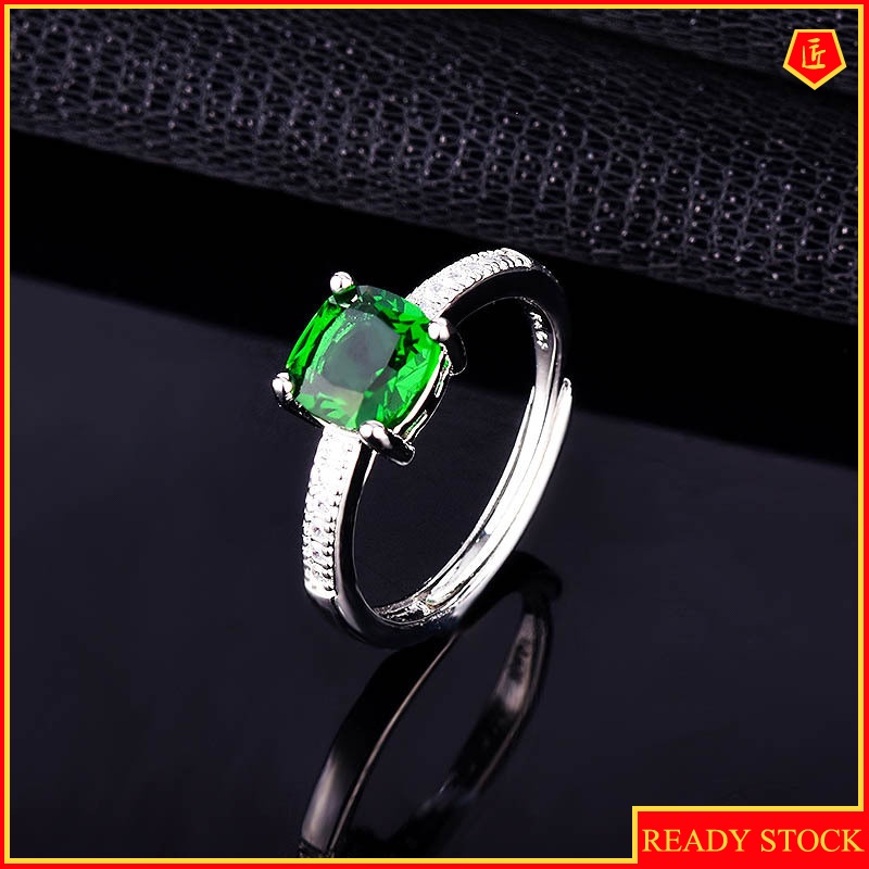 [Ready Stock]New Inlaid Blue Topaz Square Diamond Ring