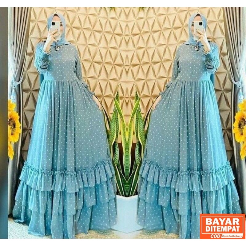 Cod-Baju Dress Kondangan Wanita Sania Drees Muslim Wanita Gamis Remaja Terbaru Gamis Ceruty Aplikasi