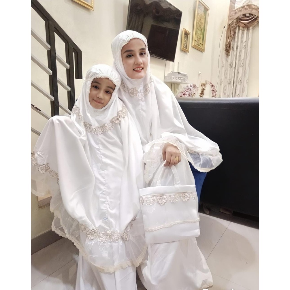 mukena couple ibu dan anak bahan maxsmara polos renda organdi original best seller